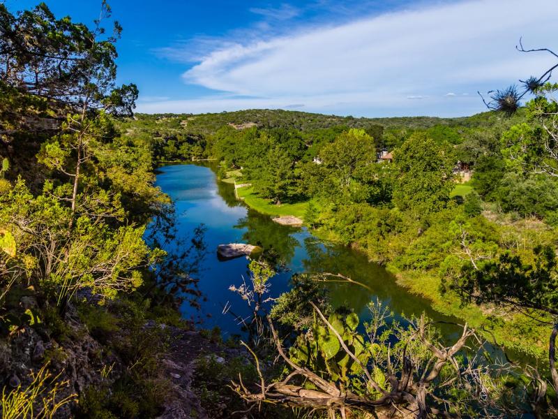 Sunny view of flowing river