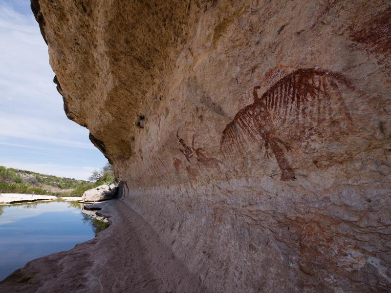 Pictographs adorn the walls on the Meyers Springs Ranch